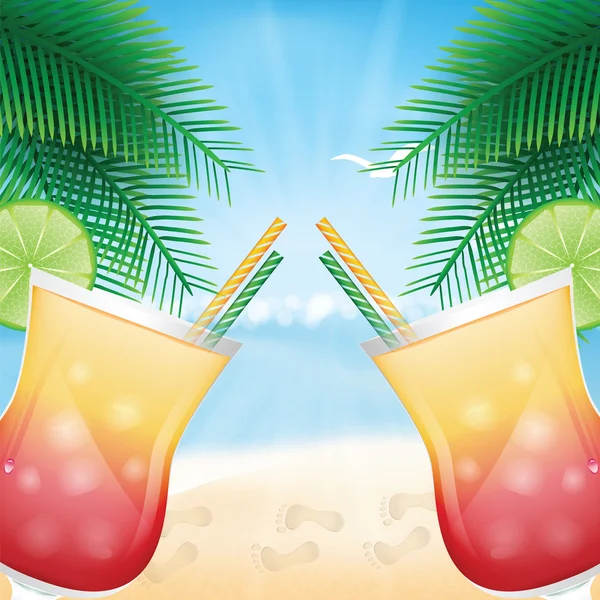 Summer cocktails on the background of the sea — Stock Vector