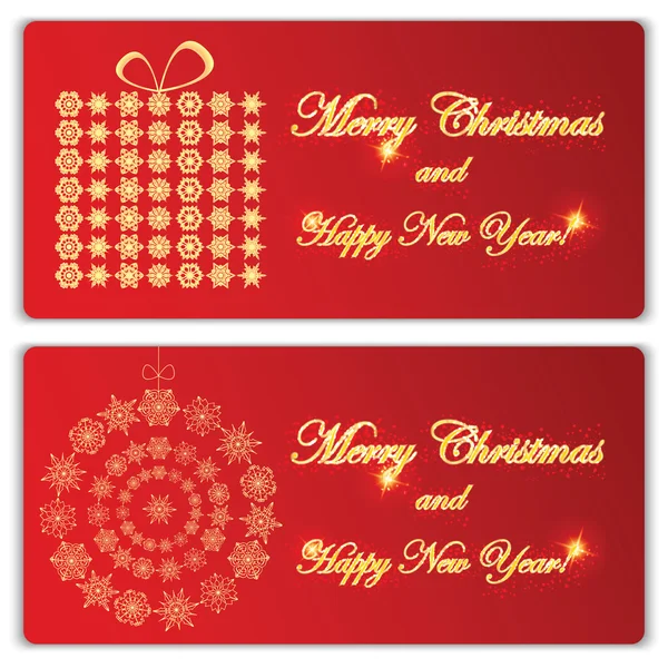 Set of Christmas and New Year banners with snowflakes and a box — Stock Vector