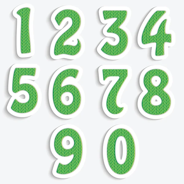 The set of numbers with a green knit pattern — Stock Vector