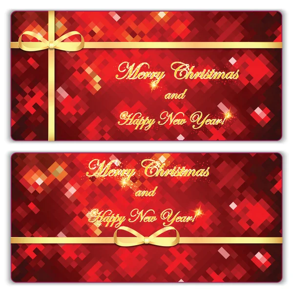Set of Christmas and New Year banners with gold ribbons — Stock Vector