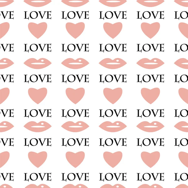 Seamless pattern with hearts and lips for Valentine's Day — Stock Vector