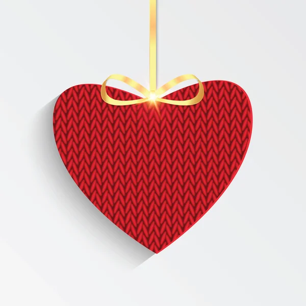 Altın şerit ile örme kırmızı kalp — Stok Vektör