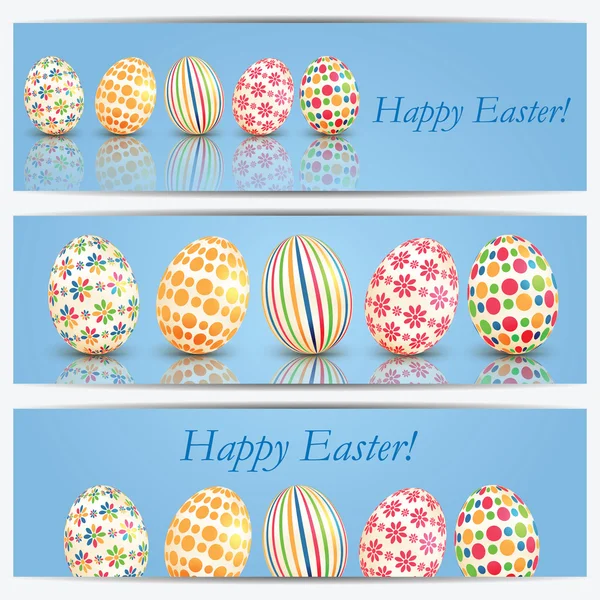 Conjunto de pancartas con coloridos huevos de Pascua — Vector de stock