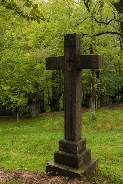 way to the cross in the mountains of basque country