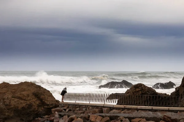Mořská Bouře Pobřeží Bizkaia Městě Bakio — Stock fotografie
