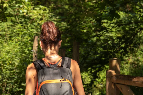 Woman Walking Forest Her Back Turned Away Camera — Stock Photo, Image