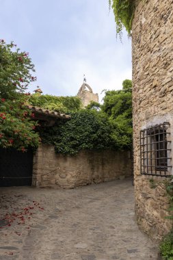 Taş binaların ve yemyeşil yaprakların arasında dolambaçlı, tarihi bir köy.