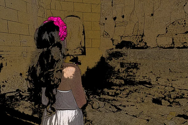 Das Mädchen in der Ruine — Stockfoto