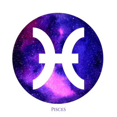 Galaksileri ve burçları olan suluboya çemberi. Burçlar Koç burcu, Leo, Yay burcu, Oğlak burcu, Taurus, Başak burcu, Terazi, Kova burcu, Gemini, Kanser, Akrep, Balık burcu.  