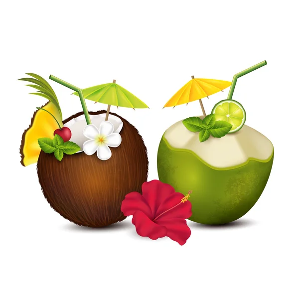 Dos cócteles tropicales — Vector de stock