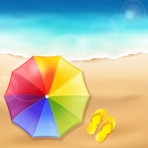 Guarda-chuva de praia na areia —  Vetores de Stock