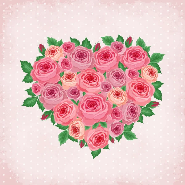 Heart of roses on vintage background — Stock Vector