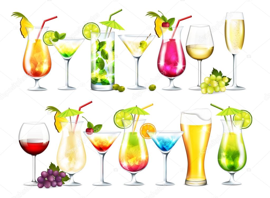 Drinks on white background