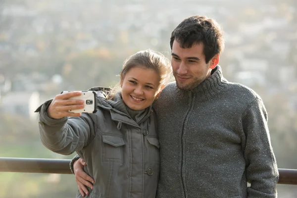 Young couple makes selfie — Stock Photo, Image