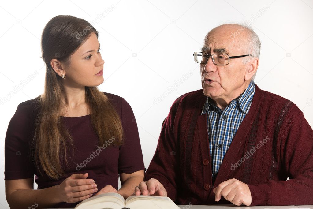 woman helps senior man
