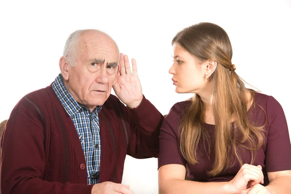 Homem velho fazendo teste auditivo — Fotografia de Stock