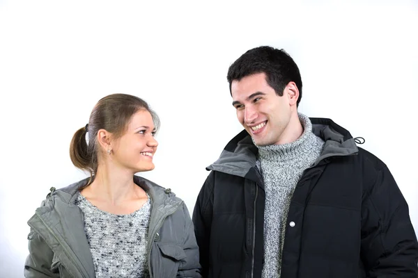 Pareja de invierno sobre fondo blanco — Foto de Stock