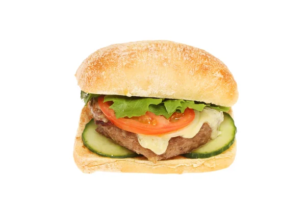 Cheeseburger in een ciabatta broodje — Stockfoto