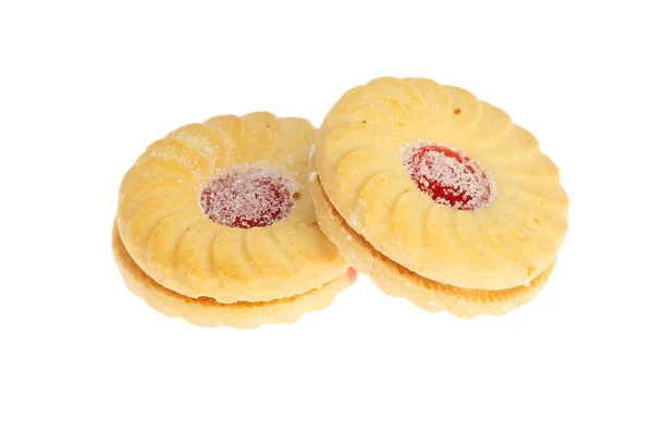 Dos Galletas Mermelada Crema Aisladas Contra Blanco — Foto de Stock