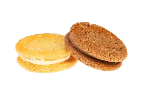 Galletas Sándwich Vainilla Crema Chocolate Aisladas Contra Blanco — Foto de Stock