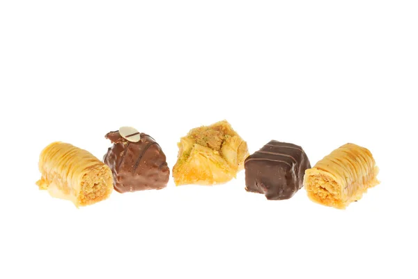 Sélection Bonbons Baklava Grecs Isolatd Contre Blanc — Photo