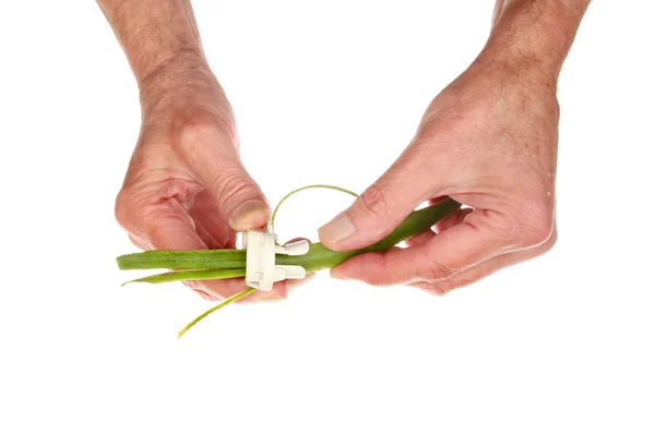 Hands preparing runner bean — Stock Photo, Image