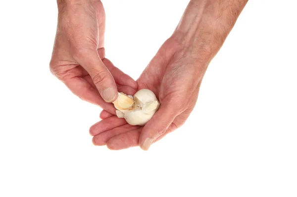 Peeling garlic — Stock Photo, Image