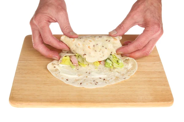 Brood wrap maken — Stockfoto