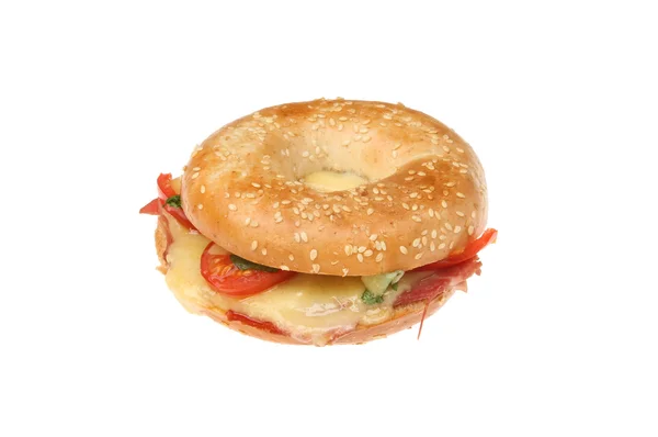 Bagel met kaas en tomaat — Stockfoto