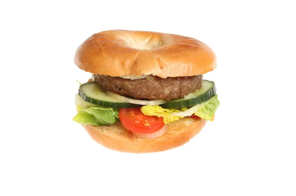 Bagel burger  with salad — Stock Photo, Image