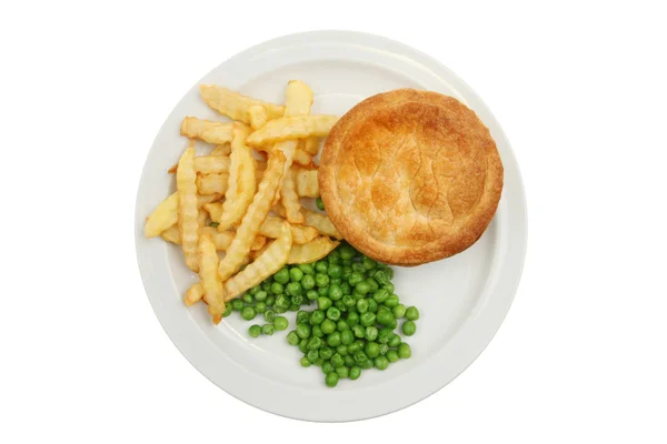 Pie, chips and peas — Stock Photo, Image