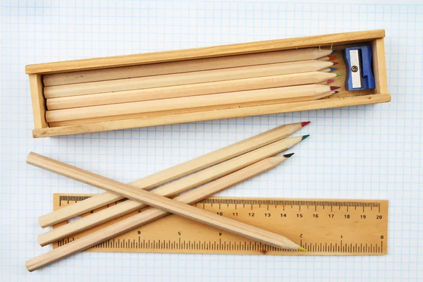 Wooden Pencils and rule — Stock Photo, Image