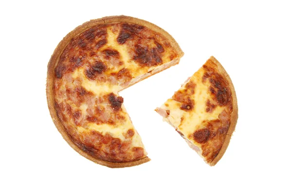 Quiche Lorraine with a slice cut out — Stock Photo, Image