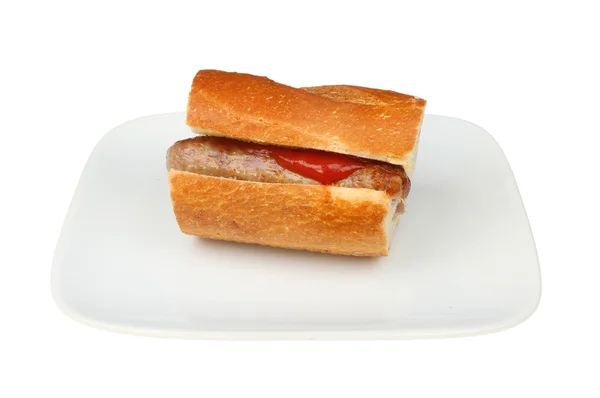 Sausage in crusty bread — Stock Photo, Image