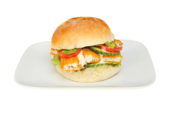 Fish finger bap on a plate — 스톡 사진