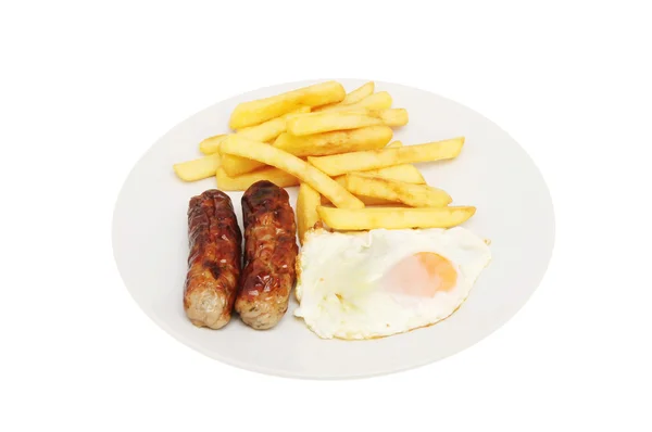 Sausage egg and chips — Stock Photo, Image
