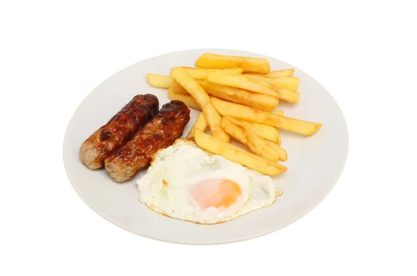 Sausage egg and chips — Stock Photo, Image