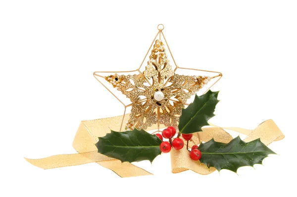 Star ribbon Holly decoration — Stock Photo, Image