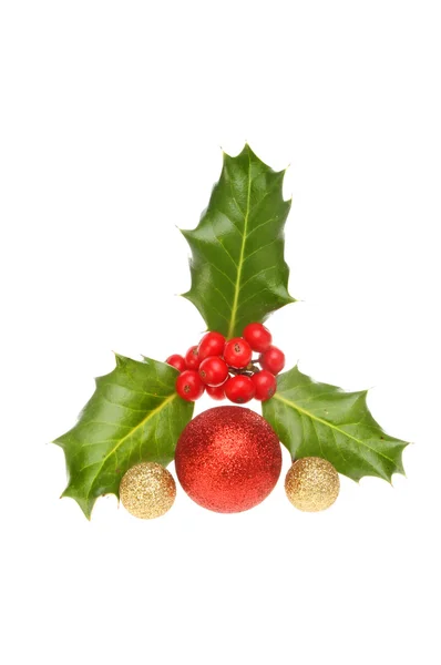 Holly with baubles — Stock Photo, Image