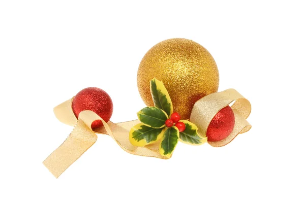 Bauble and holly decoration — Stock Photo, Image