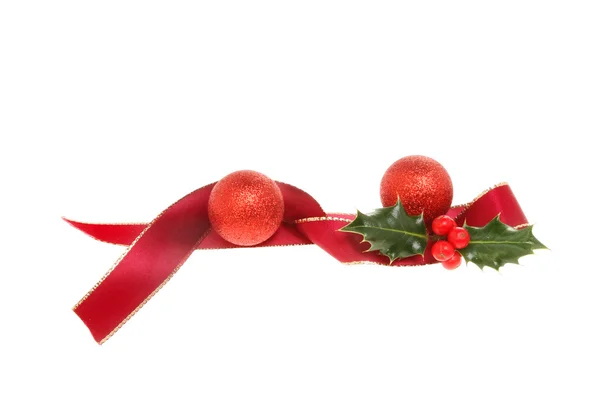 Ribbon and Holly decoration — Stock Photo, Image