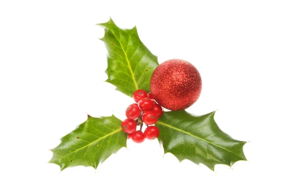 Holly with a bauble — Stock Photo, Image