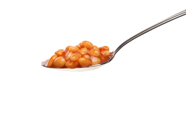 Baked beans in spoon — Stock Photo, Image