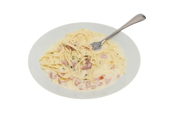 Espaguete Carbonara na tigela — Fotografia de Stock