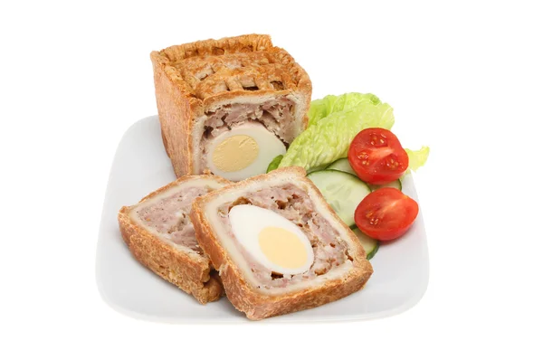 Pork and egg pie with salad — Stock Photo, Image