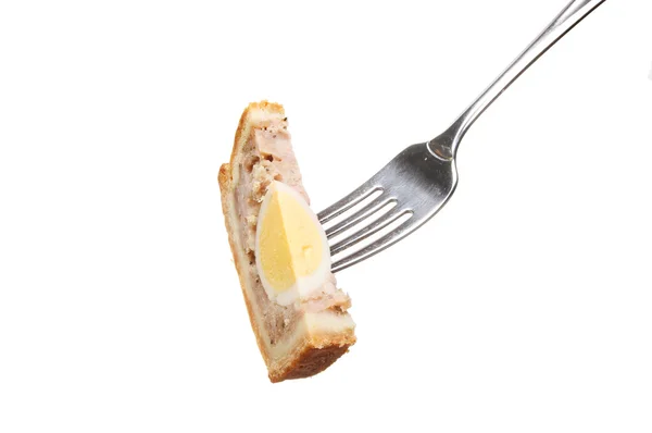 Pork pie on fork — Stock Photo, Image