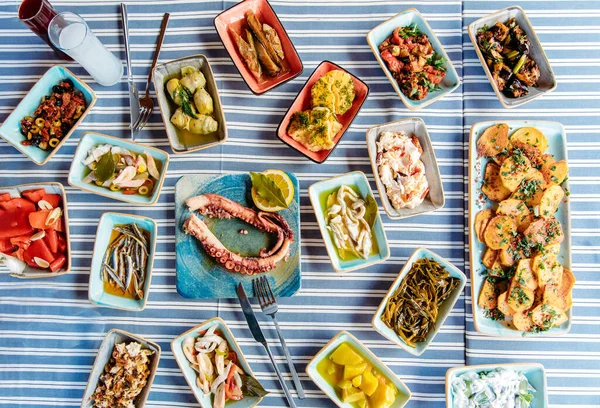 Grilované Ryby Saláty Zelenina Mořské Plody Grilované Maso Meze Raki Royalty Free Stock Fotografie