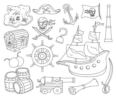 Korsanlar vektör kümesi doodle