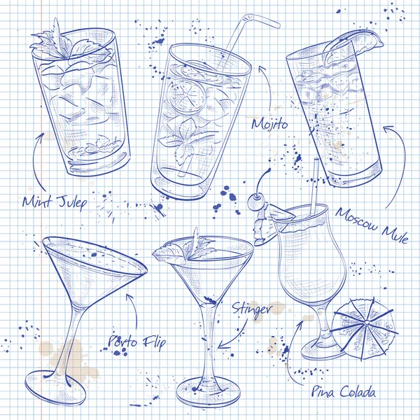 Nueva Era Coctail Set en una página de cuaderno — Archivo Imágenes Vectoriales