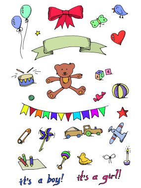 Bebek simgeler. Öğeleri kümesi doodle